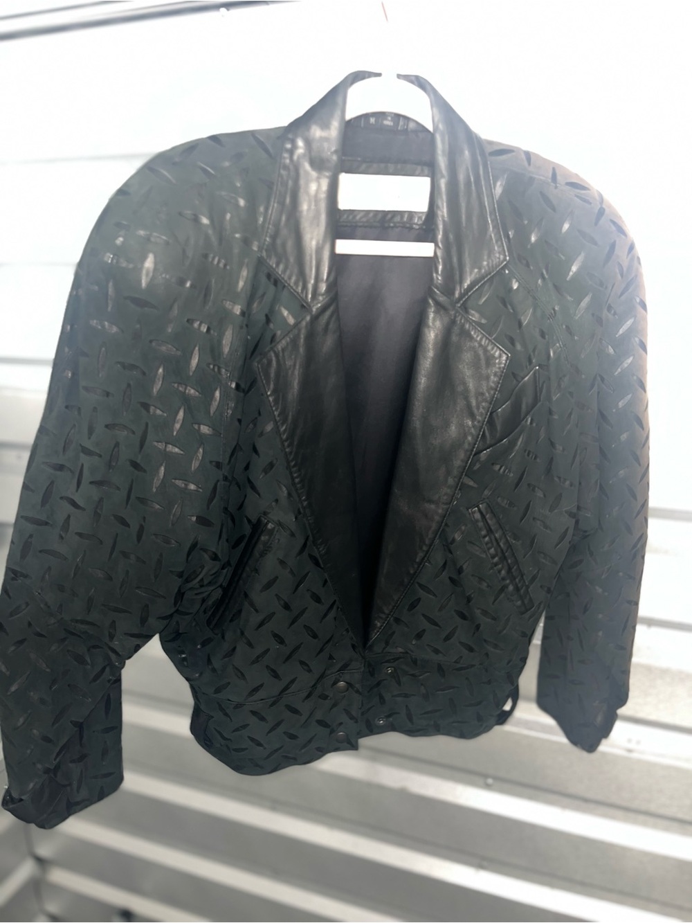 Black Laser-Cut  Leather Jacket - Women's Stylish Coat